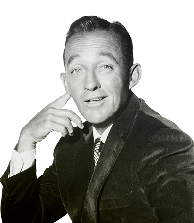 A black and white cutout portrait of Bing Crosby